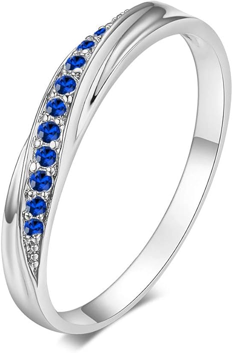 Amazon Co Jp レディース リング 女性の結婚指輪婚約指輪レディースリングプリンセスカットcz薄いスタッカブルサイドチタンリング 色 青 サイズ 10 ホーム キッチン