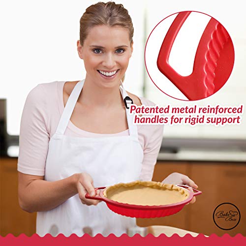 Nonstick Tart Pan - 10 Inch Silicone Pie Pan - Rust/Stain Proof Round Quiche Pans (vs Aluminum Metal Tart Pans With Removable Bottom) - Patented Metal Reinforced Handles - Easy To Release Tart Pans - Thumbnail 4