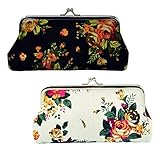 Oyachic 2 Packs Coin Purse Cell Phone Pouch Rose Pattern Clasp Closure Wallet Gift (White and brown)