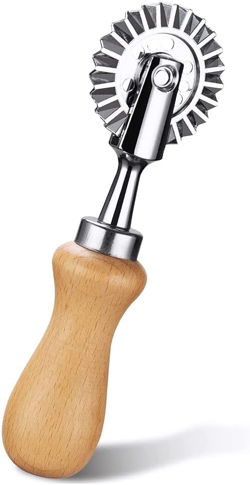 Hagsnec Pasta Cutter Dough Wheel Kitchen Tool Wood Metal Silver
