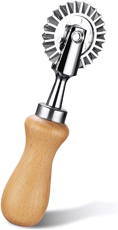 Hagsnec Pasta Cutter Dough Wheel Kitchen Tool Wood Metal Silver