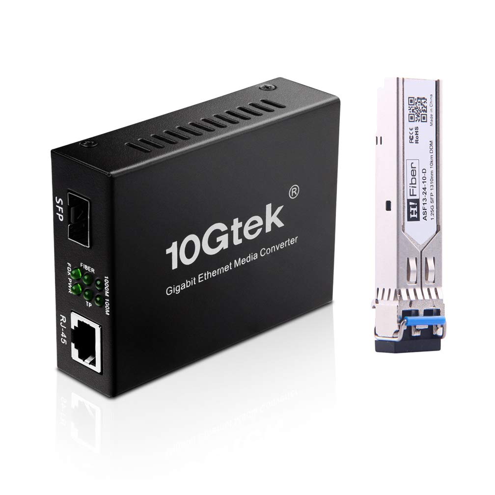 H!Fiber.com Gigabit Ethernet Media Converter, 1.25G SFP to RJ45 Fiber to copper, with a SFP Transceiver (1000Base-LX, 20km, singlemode)