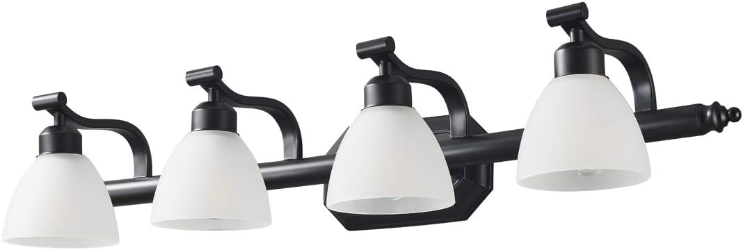 KODYE Vanity Lights, Classic Black Light fixtures, Bathroom Lights Over Mirror with White Frosted Glass Shade, Up and Down Bathroom Lights Perfect for Wall Mounted (Bathroom Vanity Lights 4 Lights): Home Improvement