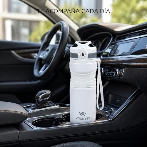Thermal Bottle 316 Stainless Steel 600 ml Double Walled, Leakproof, Keeps Hot 12 Hours/Cold 24 Hours with Safety Lock and Strap (White)