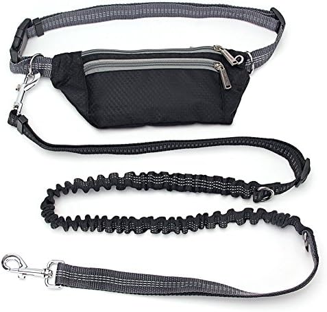 Hands Free Dog Leash with Pouch , Walking and Training Leash with Waterproof &amp; Durable Waist Bag For Walking Running , Black