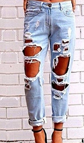 Popbop Women's Skinny Faded Ripped Casual Slim Denim Cotton Jeans