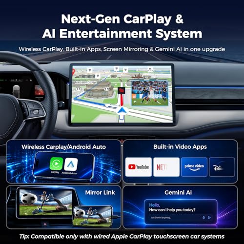 LAMTTO Wireless Carplay Adapter with Gemini AI, 3-in-1 Magic AI Box Support YouTube TikTok APPs, HDMI Port, USB Drive, Dual WiFi, Upgrade Wired Car Play to Wireless for 2016+ Cars