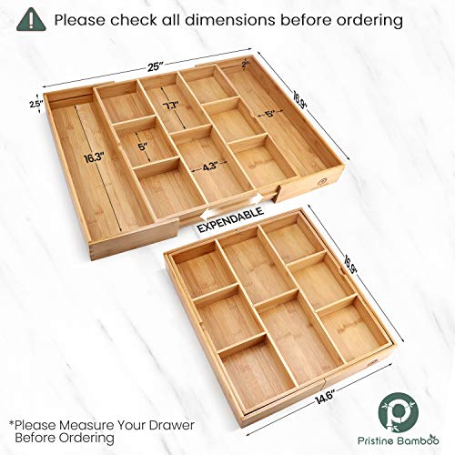 Pristine Bamboo Expandable Drawer Organizers for Kitchen Extra Deep