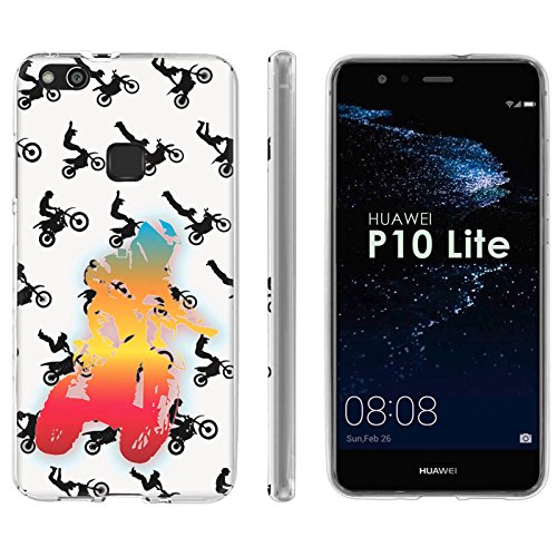 Huawei P10 Lite Silicone Rubber Gel Phone Cover [Case86] [Clear] Gel Gummy Phone Case - [Dirt Bike] for Huawei P10 Lite [5.2" Screen]