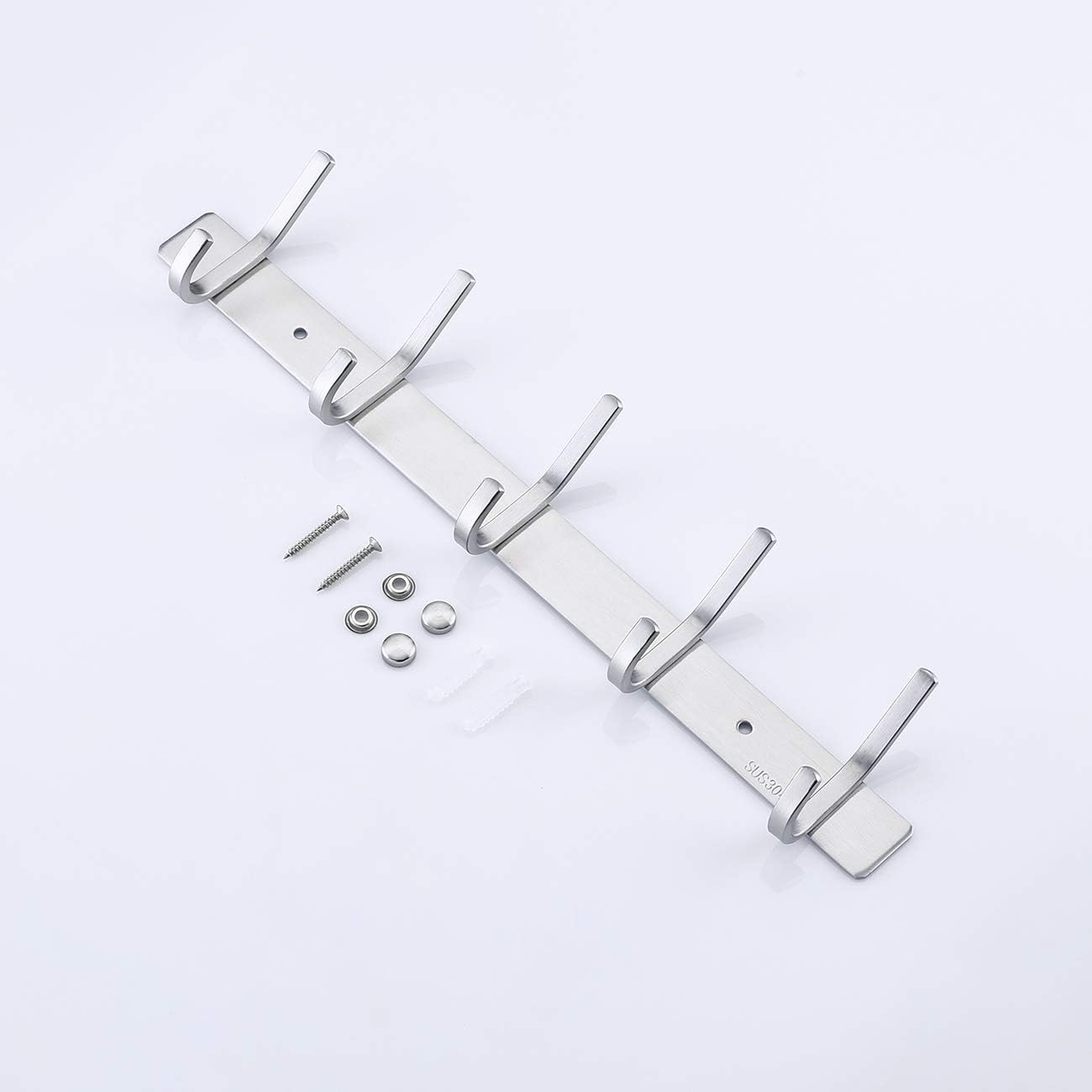 KES Bathroom Towel Rail Rack with 5 Scroll Hooks Wall Mount SUS304 Stainless Steel Brushed, AH203H5-2 - - 