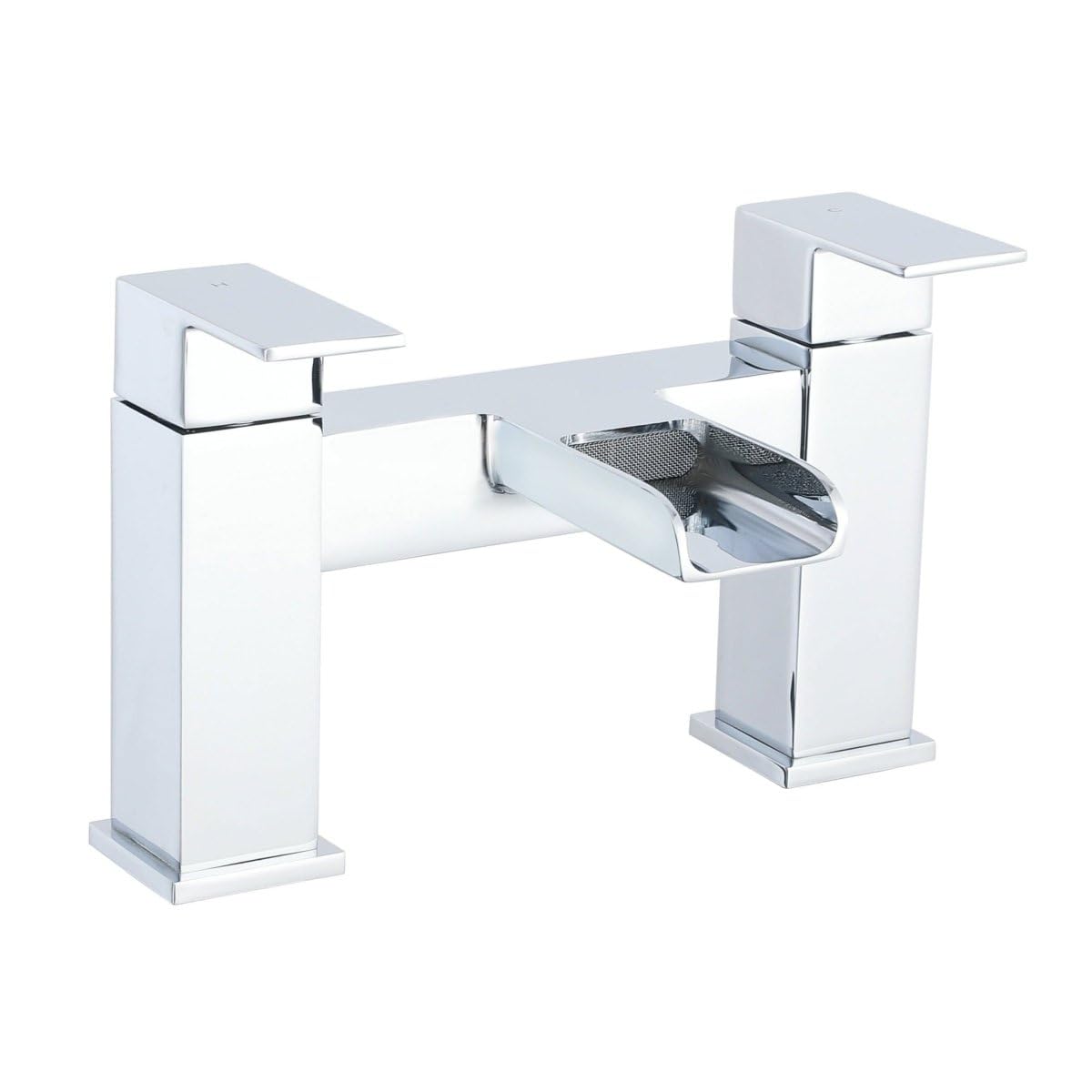 Veebath Double Square Waterfall Bath Filler Mixer Tap, Deck Mounted with Hot and Cold Indicators, Square Bathroom Taps Pair, Chrome G3/4", Modern Square Design