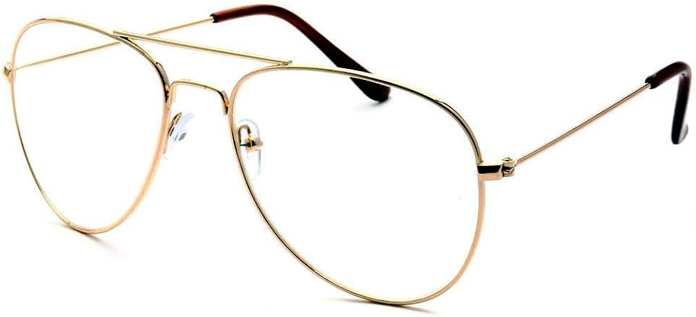 KIDS Children Aviator Gold Metal Oversized Clear Lens Eye Glasses (Age 3-10)