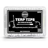 Terporium Dual-Tip Cotton Swabs (200pcs) | 4.75&rdquo; Reinforced &amp; Bendable Multi-Purpose Swabs with Extra Long Cylindrical and Smaller Spiral Tips | 100% Organic Cotton with Recycled Paper Stick