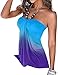 BAIFERN Women's Halter Off-Shoulder Backless Gradient Blouses (X-Large, Blue)