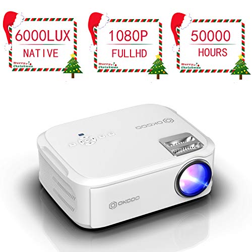 Video Projector 1080P Full HD Projector Movie Display Home Theater Business Office Overhead Powerpoint Projector for Presentation Compatible with PC, Laptop, TV Stick, PS4 10 Years Service Life White