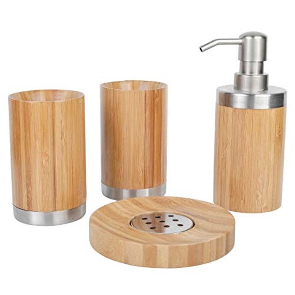 axentia Bath Set, Stainless Steel Bamboo, Wood Colour/Silver, ca. 10 x 23 x 19 cm