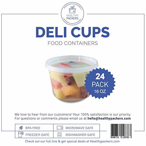 Healthy Packers Extra Thick Food Storage Containers with Lids (16oz - 24 Pack) - Great for Slime - Deli Pint Cups - Soup Containers | Microwave, Dishwasher and Freezer Safe