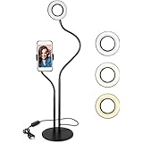 Selfie Ring Light with Cell Phone Holder Stand for Live Stream/Makeup, UBeesize Mini LED Camera Lighting with Flexible Arms C