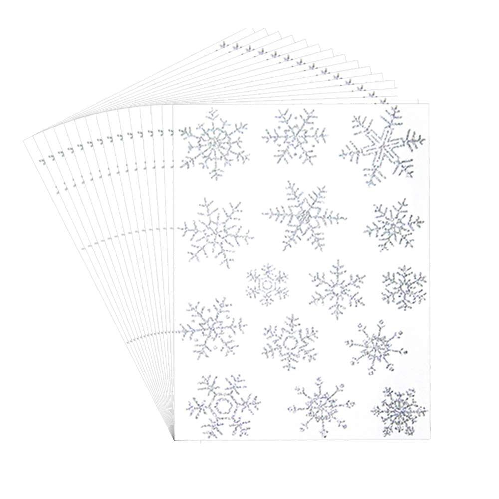 Lifreer 150Pcs Christmas Snowflakes Window Stickers Sliver Glitter Cling Static Snowflake Decals PVC Stickers for New Year and Christmas Day Decorations