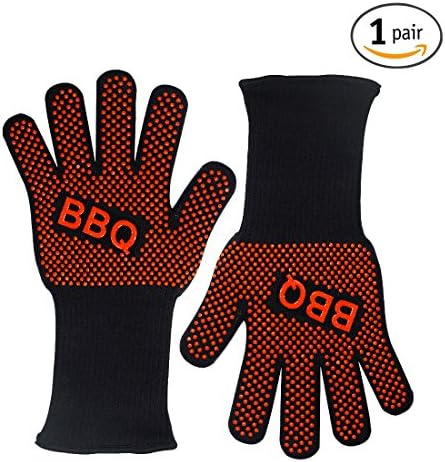 aBrilliantLife Extreme Heat Resistant Oven Gloves/Grill Gloves/BBQ Gloves, New Triple Protection Oven Mitts Grill Mitts, Total Finger Hand Wrist Protection-14 inch,Black and Red, (1 pair)
