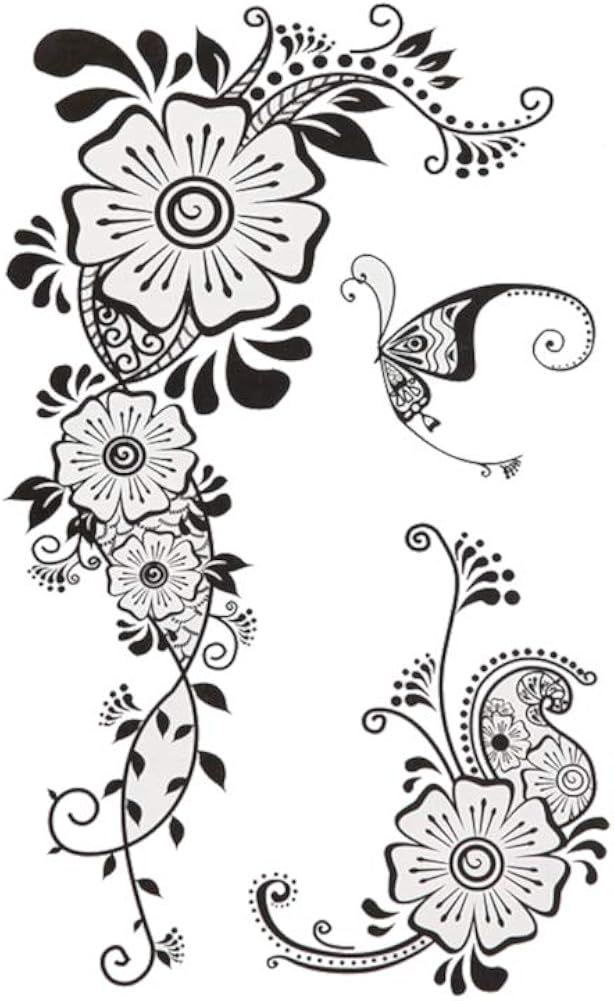 Tattoo schwarz Blumen Ranken Blätter