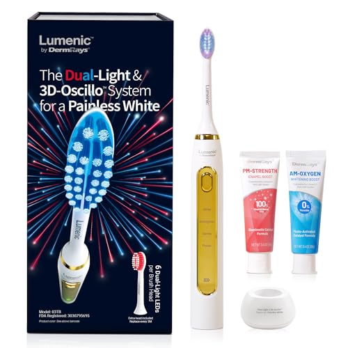 DermRays Lumenic Toothbrush, The Dual-Light & 3D-Oscillo System Electric Toothbrush, USB Rechargeable Sonic Toothbrush (Gold)