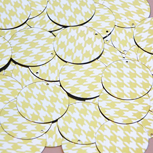 Sequin Yellow Silver Houndstooth Pattern Metallic Round 30mm Couture Loose Paillettes