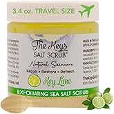 The Keys Salt Scrub -Sea Salt Scrub - Exfoliating Body Scrub with Wooden Spoon - Moisturizing Exfoliator for Hands, Foot, Bath, (3.4 Ounce (Pack of 1), Key Lime)