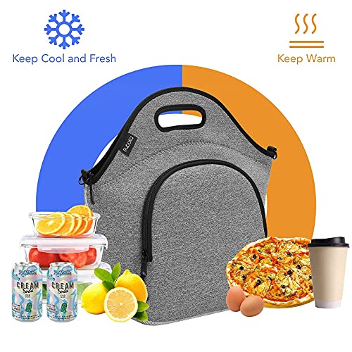 Neoprene Lunch Bag, Ruboka Lunch Tote Insulated Lunch Bag, Large Lunch Tote Bags Reusable Lunch Box With Adjustable Detachable Shoulder Straps For Outdoor/School/Picnic/Work 13.5”x 13.5”x 6.5”,Grey