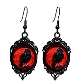 Gothic Crow Glass Dangle Drop Earrings for Women Vintage Halloween Crow Emboss Earrings Punk Halloween Earrings Vampire Earrings Mystic Witch Jewelry Gift Accessories