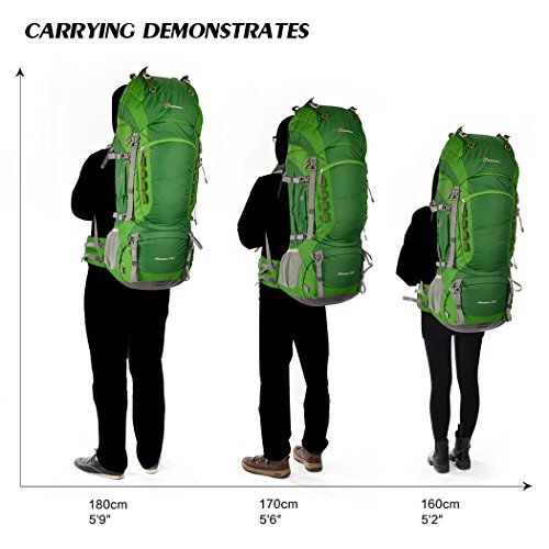 MOUNTAINTOP 80L Internal Frame Hiking Backpack for Man & Women Backpacking with Rain Cover Green