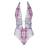 Dreaweet Sexy Geometric Print Backless One Piece Floral Bikini Swimsuit(FBA)
