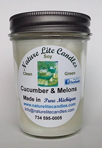 Scented Soy Jar and Lid Candle by Nature Lite Candle (8 Ounce, Cucumber &amp; Melon)
