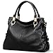 AINIMOER Womens Genuine Leather Vintage Tote Shoulder Bag Top-handle Crossbody Handbags Large Capacity Ladies' Purse (Black)