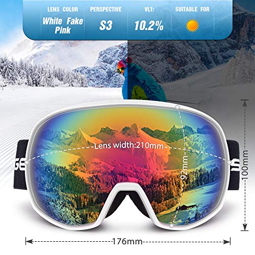 Snowledge Ski Goggles Snowboard Snow Goggles for Men Women OTG Snowboard Goggles with 100% UV Protection Anti-Fog Dual Lens Skiing Goggles Helmet Compatible - Thumbnail 3