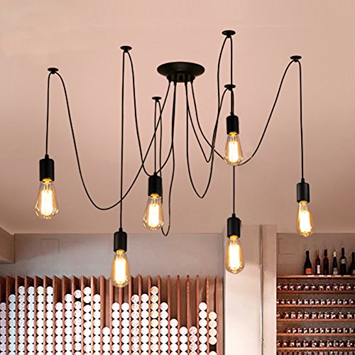 ZHMA Antique Classic Pandent Lights, Ajustable DIY Ceiling Spider Light E27, Rustic Chandelier, Industrial Hanging Light Dining Hall Bedroom Hotel Decoration, 6 Arms(Each with 1.7m Wire)
