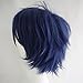 Alacos Fashion Dark Blue Short Straight Layered Unisex Cosplay Wig Anime Wig Layered Hair + Wig Cap