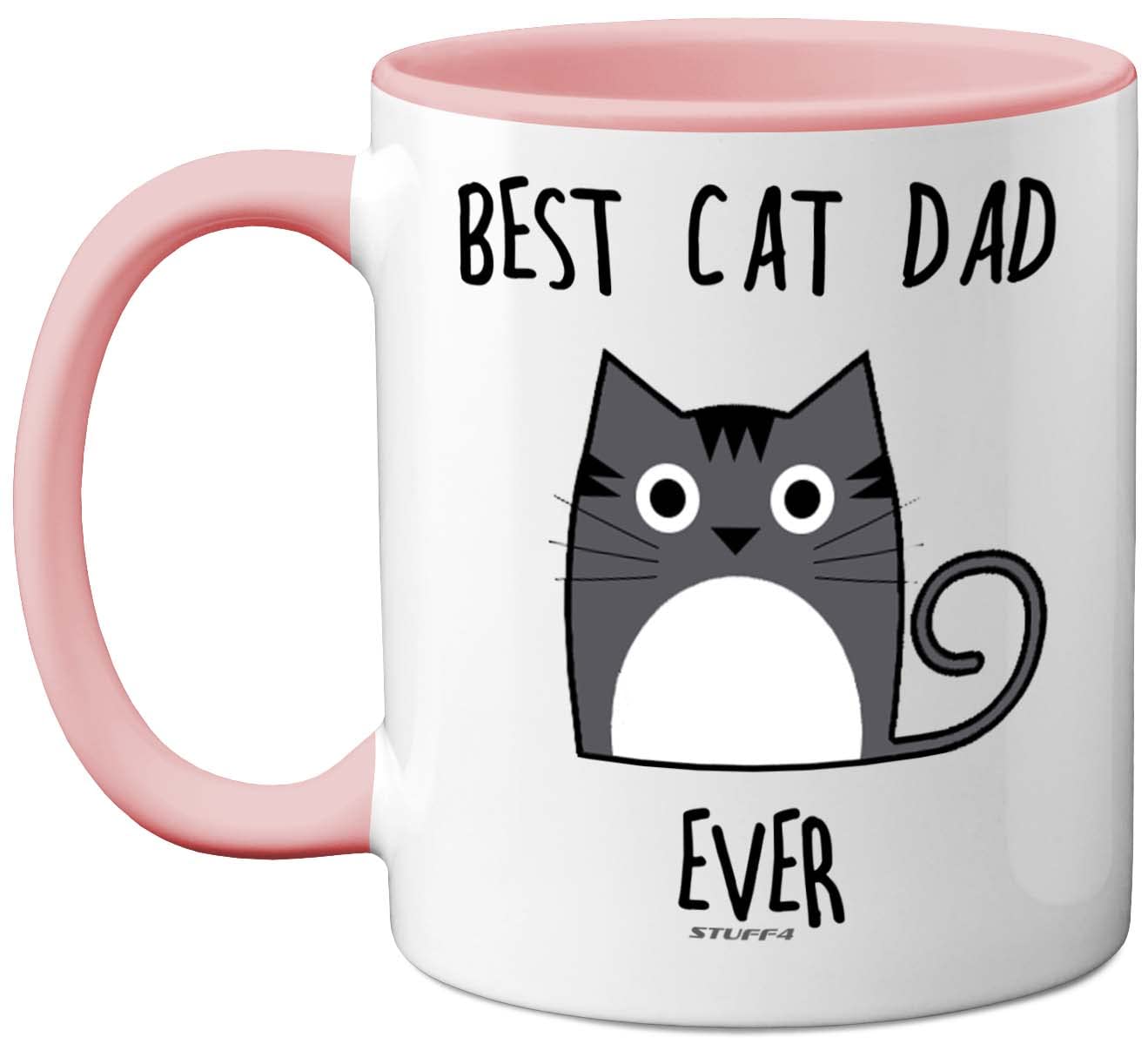 Stuff4 Best Cat Dad Ever Mug, Gifts for Cat Lovers, Dad Gifts, Cute Mugs for Men, Funny Coffee 11oz Ceramic Dishwasher Safe Premium Pink Handle