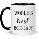 LXQM World’s Best Boss Lady Coffee Mug, Funny Office Tea Cup, Boss Gifts for Women, Birthday Christmas New Year Gifts Bosses Gift from Employee, Coworker, Friend 11oz Ceramic Novelty Mug (black)