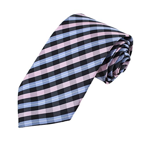 Epoint EAGC0046 Pink Blue Black Plaid Microfiber Mens Tie Elegant Gift Giving Extra Long Tie
