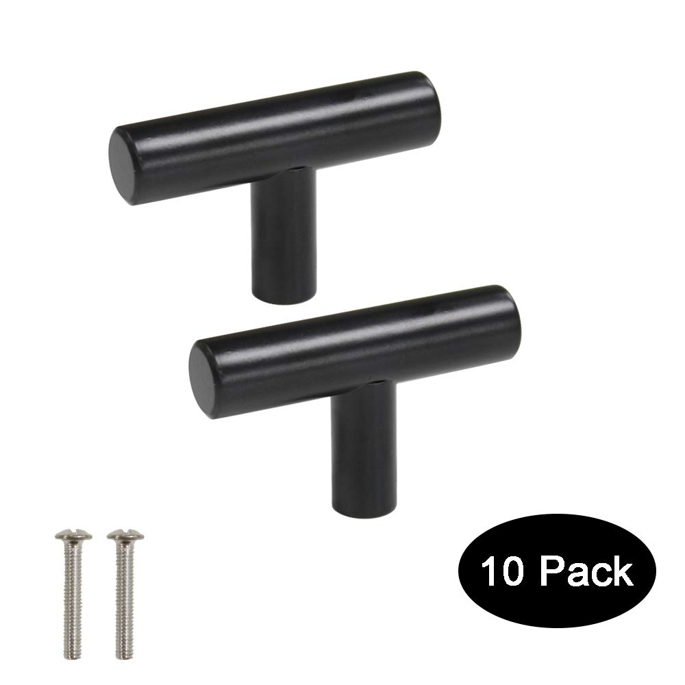 10 Pack Probrico Black Stainless Steel Kitchen Cabinet Door Handles T Bar Drawer Pulls Knobs Diameter 1/2 inch Single Hole 2inch length
