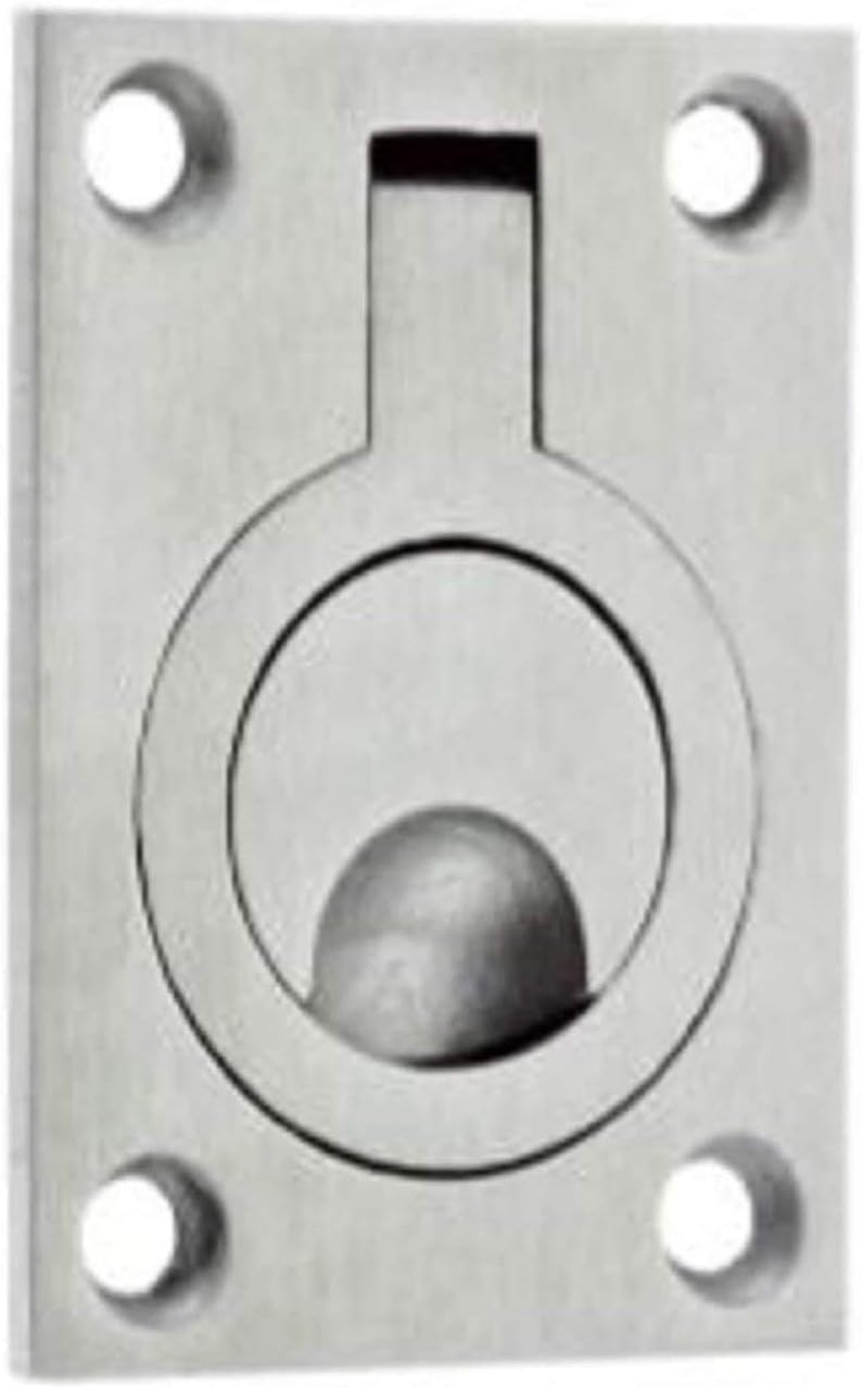 IRONZONE® Solid Quality Flush Ring Pull Handle 44mm x 62mm, Casted Satin Stainless Steel, Pull Out Door Handle