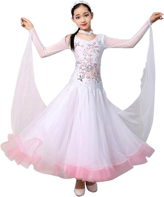 JTSYUXN Girl Standard Ballroom Dance Competition Rhinestone Dresses Great Tulle Aline Swing