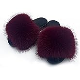 AuapTavw Women's Faux Fur Slides Slippers Fluffy Fuzzy Sandals Open Toe Furry Slide Flip Flop Indoor Outdoor