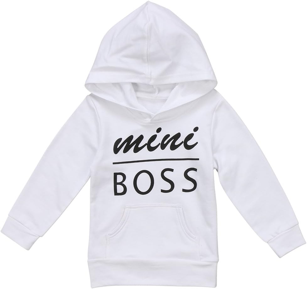 0-5T Baby Boy Girl Mini Boss Hoodie Tops Toddler Hooded Sweater Casual Hoodies with Pocket Outdoor Outfit