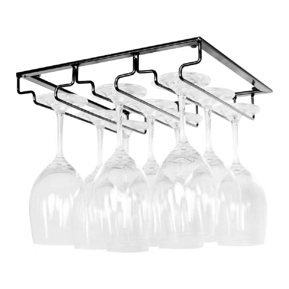 FIAMER Wine Cup Holder Table Decoration Storage Hanger Metal Organizer for Bar Kitchen 3 Rows Stemware Rack Under Cabinet Stainless Steel Hanger Storage Shelf Black (Black)