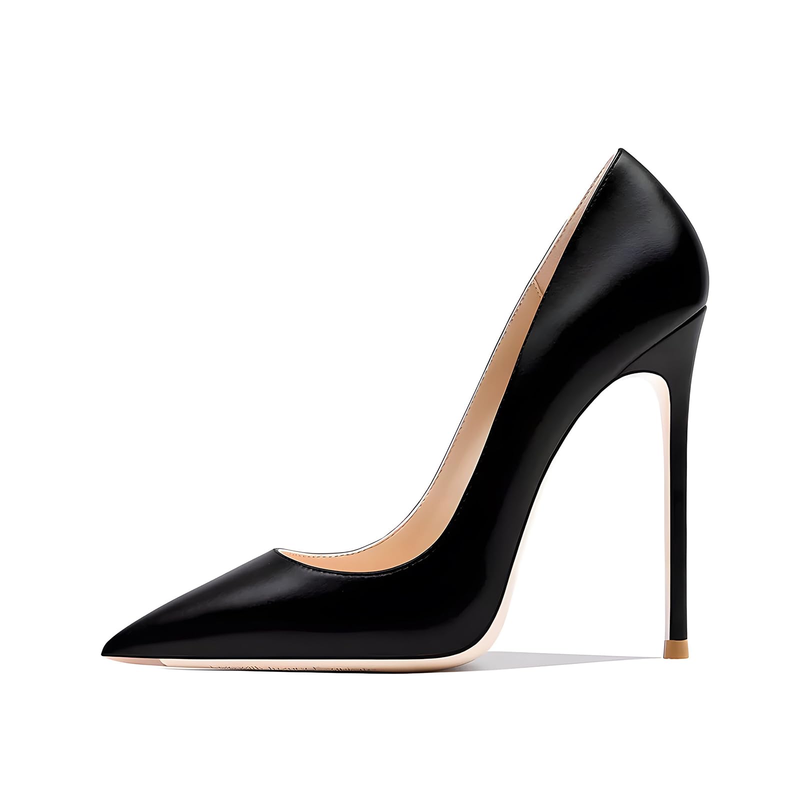 Photo 1 of Qunvngutui Women's Classics Pointed Toe Thin Heels 4.7 Inch Super High Basic Pumps Slip-on Wedding Party Banquet Big Size Shoes Black Pleather US8.5