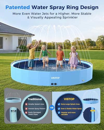VISTOP 117" Extra Large Dog Pool with Sprinkler, Heavy Duty Foldable Hard Plastic Kiddie Pool, Non-Slip Collapsible Swimming Pool for Dogs, Kids & Pets, Portable Outdoor Backyard Water Play Tub