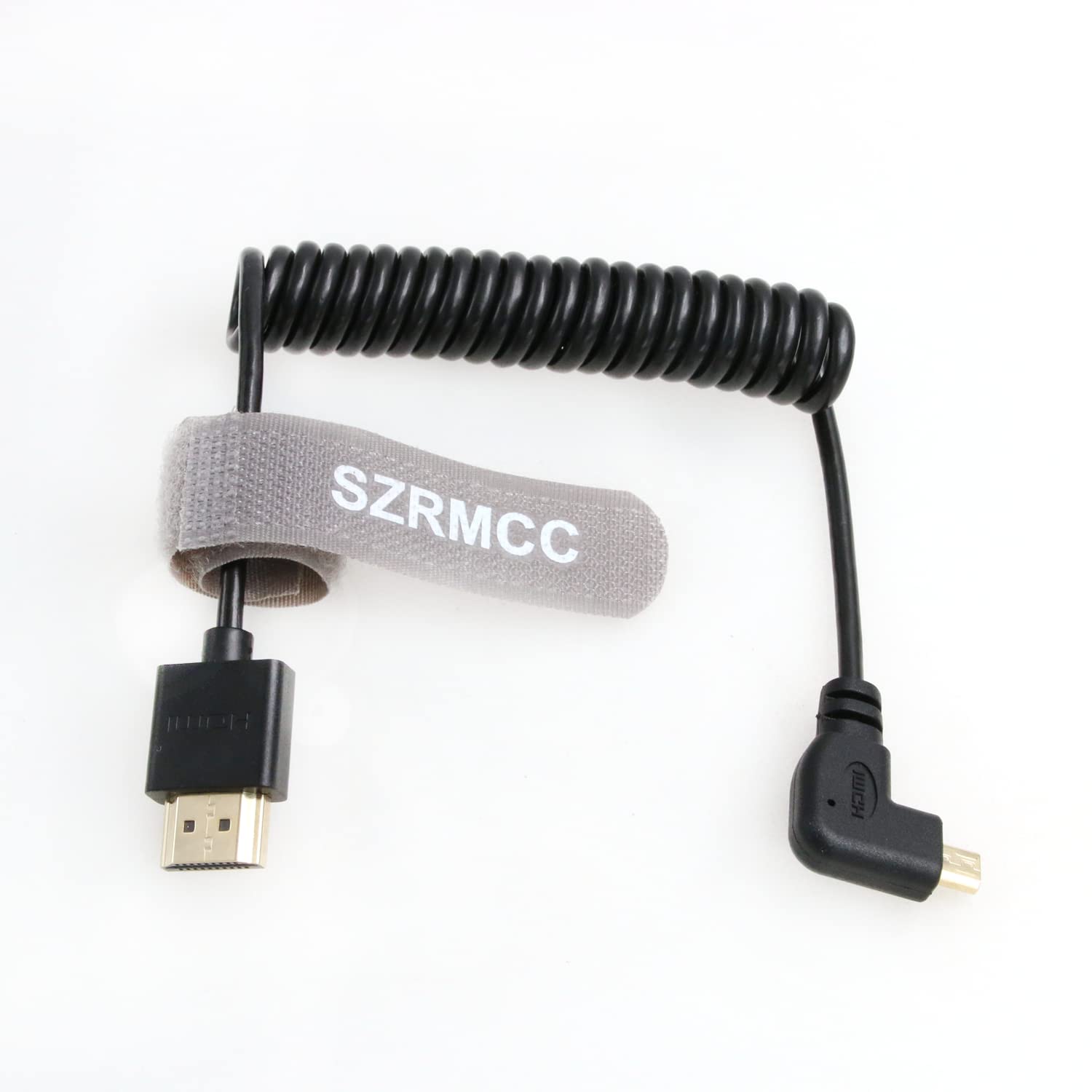 SZRMCC 8K 2.1 Micro HDMI Right Angle to HDMI High Speed Coiled Cable for GoPro Hero 3/4 Canon EOS M5 Sony A6000 A7III RX10 Nikon B500 Z6 Raspberry Pi 4 Atomos Ninja 2 Monitor