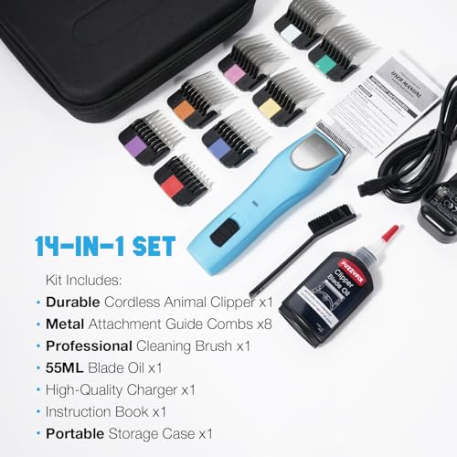 FuzzyFix Dog Clippers Professional for Thick Hair, Low Noise Clippers Cordless Ergonomic Design with 2-Speed,Dog Grooming Kit for Cockapoos Labradoodles Poodles & Cavapoos with Metal Comb Guides